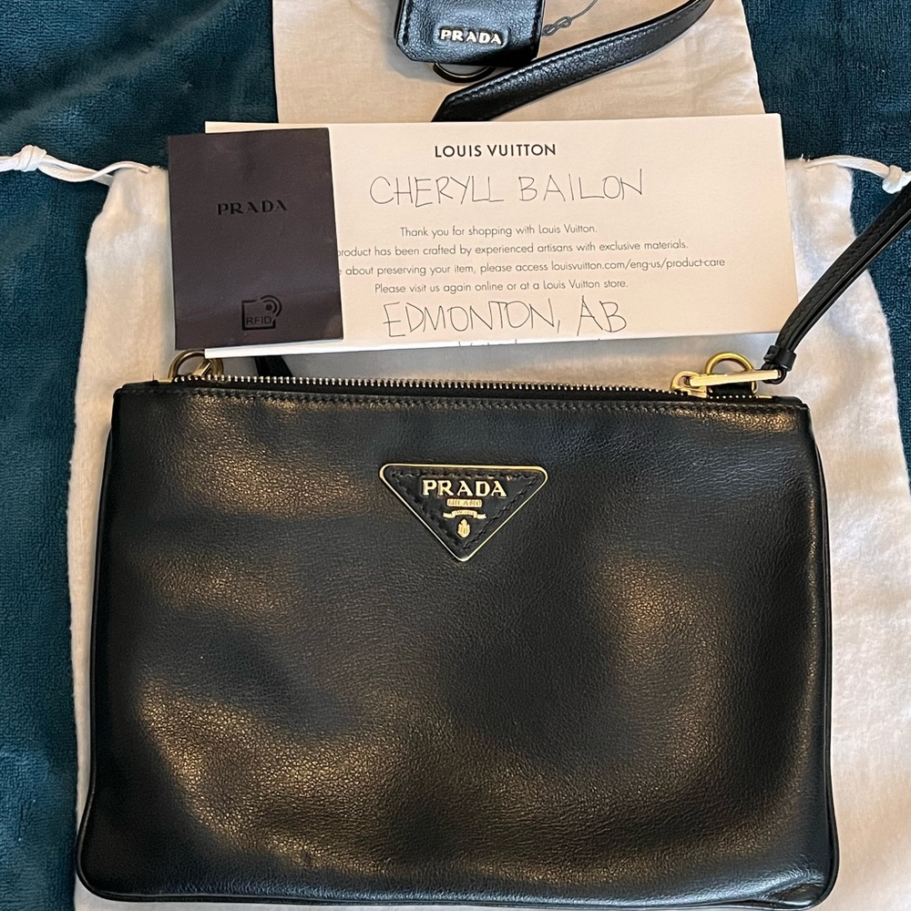 ‼️TODAY SALE $1250‼️ Prada Bandoliera Tessuto Calf leather Black Crossbody Bag